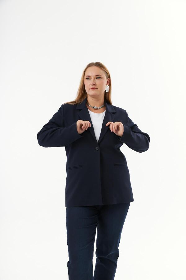 Büyük Beden Fileto Cep Astarlı Ceket Lacivert - 2