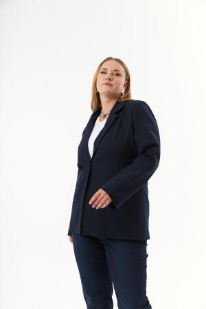 Büyük Beden Fileto Cep Astarlı Ceket Lacivert - 3
