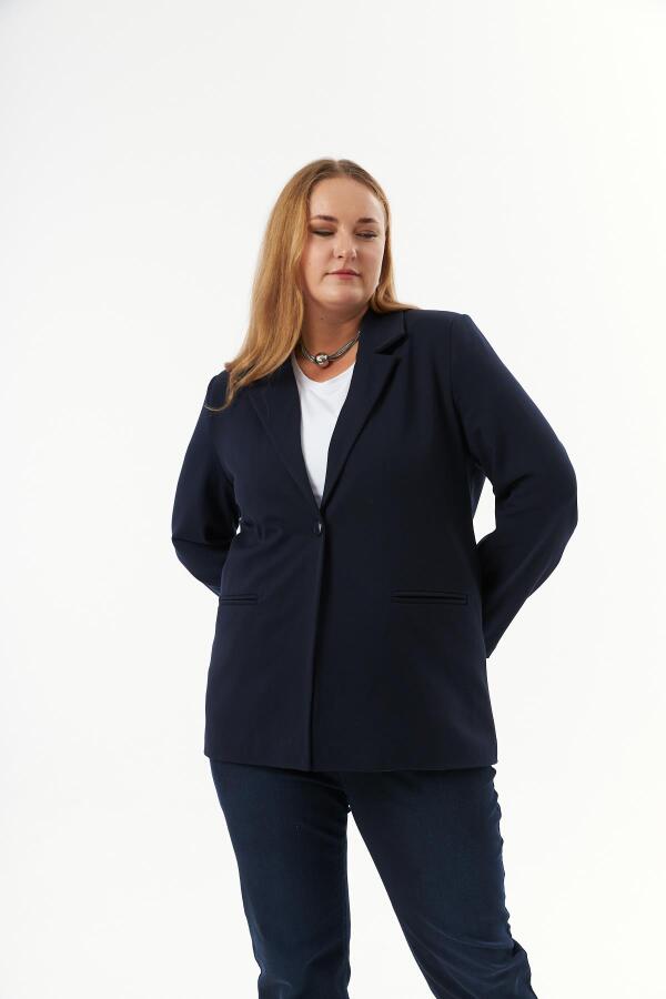 Büyük Beden Fileto Cep Astarlı Ceket Lacivert - 4