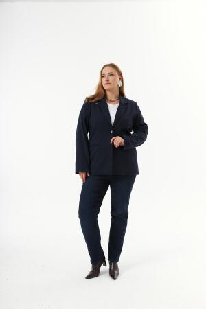 Büyük Beden Fileto Cep Astarlı Ceket Lacivert - 5