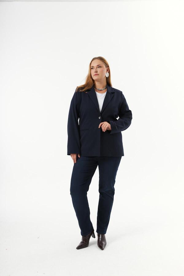 Büyük Beden Fileto Cep Astarlı Ceket Lacivert - 5
