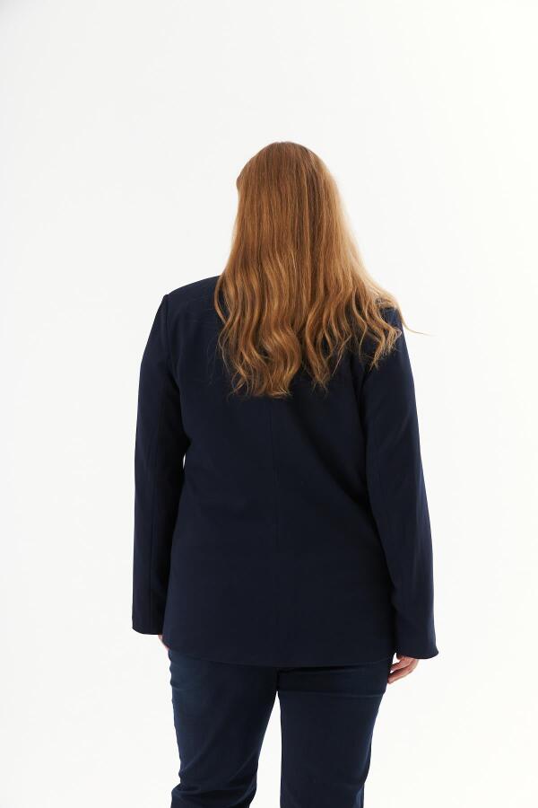 Büyük Beden Fileto Cep Astarlı Ceket Lacivert - 6