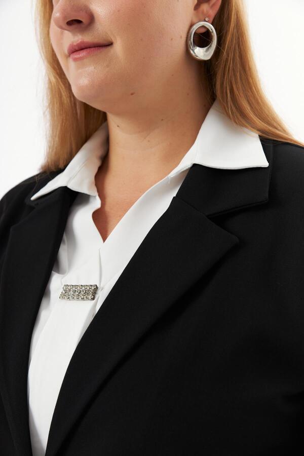 Büyük Beden Fileto Cep Astarlı Ceket Siyah - 4