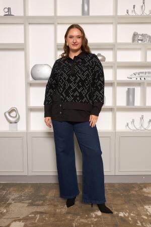 Büyük Beden Garnili Bluz Siyah - 7