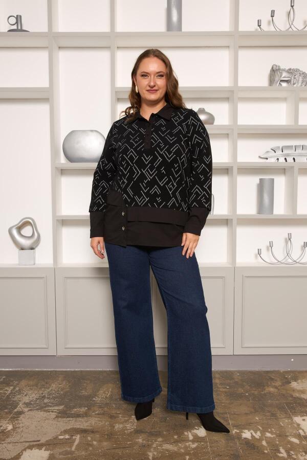 Büyük Beden Garnili Bluz Siyah - 7