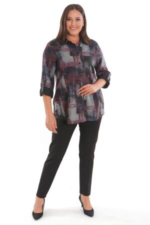 Büyük Beden Geçiş Desenli Deri Cep Detaylı Bordo Gömlek - Angelino Moda (1)