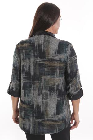 Büyük Beden Geçiş Desenli Deri Cep Detaylı Haki Gömlek - 6