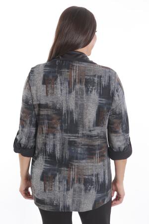 Büyük Beden Geçiş Desenli Deri Cep Detaylı Kahverengi Gömlek - 5