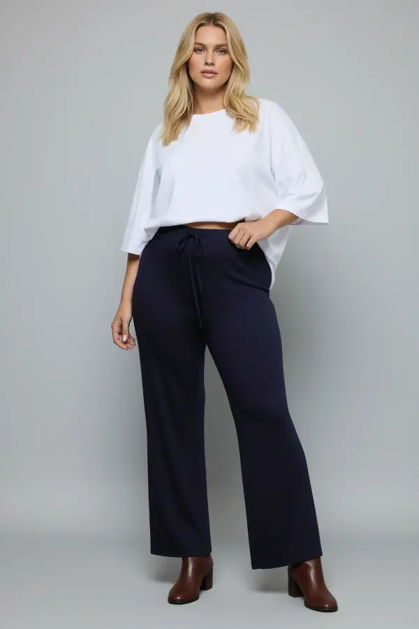 Büyük Beden Geniş Paça Esnek Jersey Yoga Pantolonu - 1