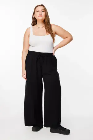 Büyük Beden Geniş Paça Esnek Yoga Pantolonu - 3