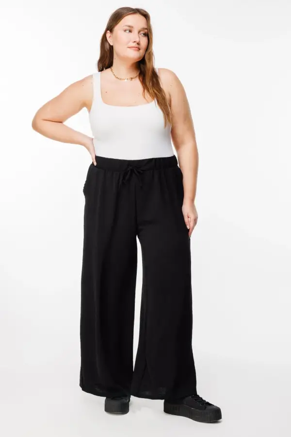 Büyük Beden Geniş Paça Esnek Yoga Pantolonu - 5