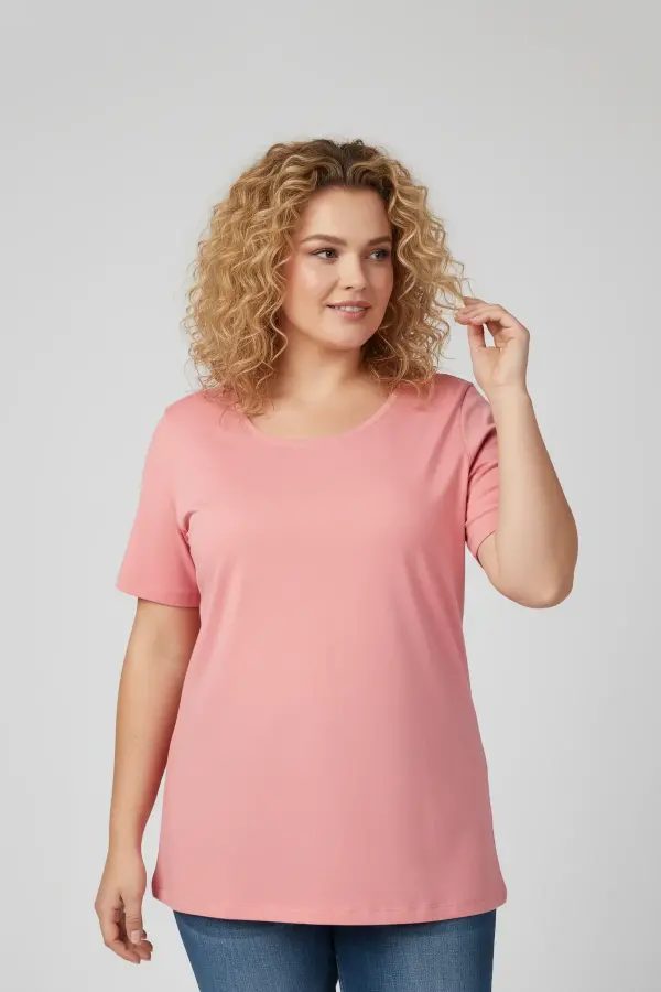 Büyük Beden Geniş Yaka Basic Tshirt - 1