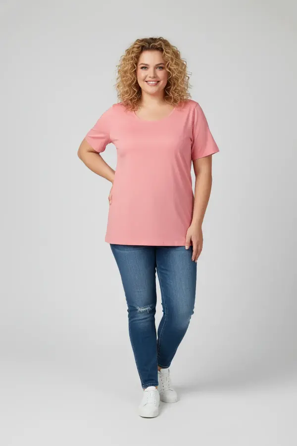 Büyük Beden Geniş Yaka Basic Tshirt - 3