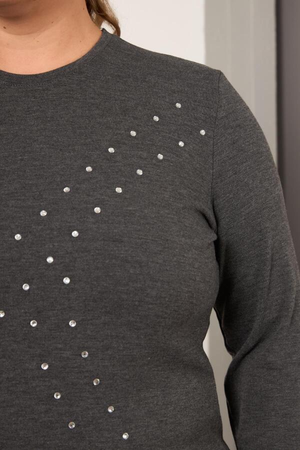 Büyük Beden Geometrik Taşlı Bluz Antrasit - 2