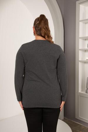 Büyük Beden Geometrik Taşlı Bluz Antrasit - 7