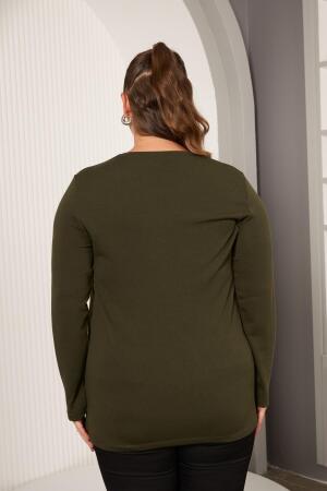 Büyük Beden Geometrik Taşlı Bluz Haki - 6