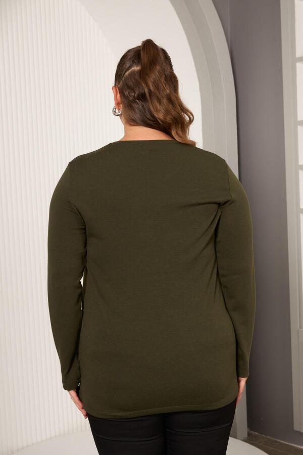 Büyük Beden Geometrik Taşlı Bluz Haki - 6