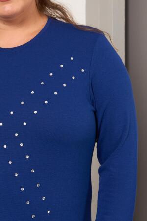 Büyük Beden Geometrik Taşlı Bluz Saks - RMG (1)