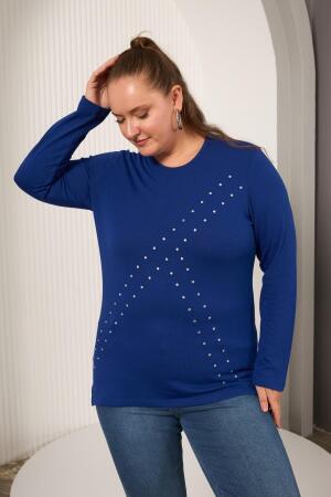 Büyük Beden Geometrik Taşlı Bluz Saks - 4