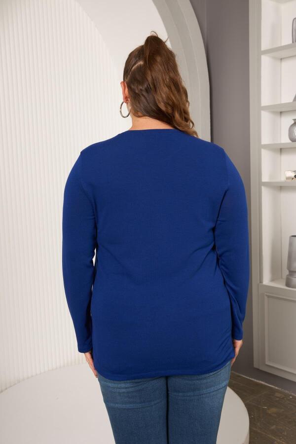 Büyük Beden Geometrik Taşlı Bluz Saks - 6