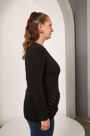 Büyük Beden Geometrik Taşlı Bluz Siyah - 4