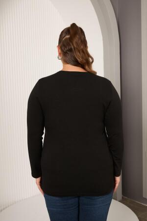 Büyük Beden Geometrik Taşlı Bluz Siyah - 6