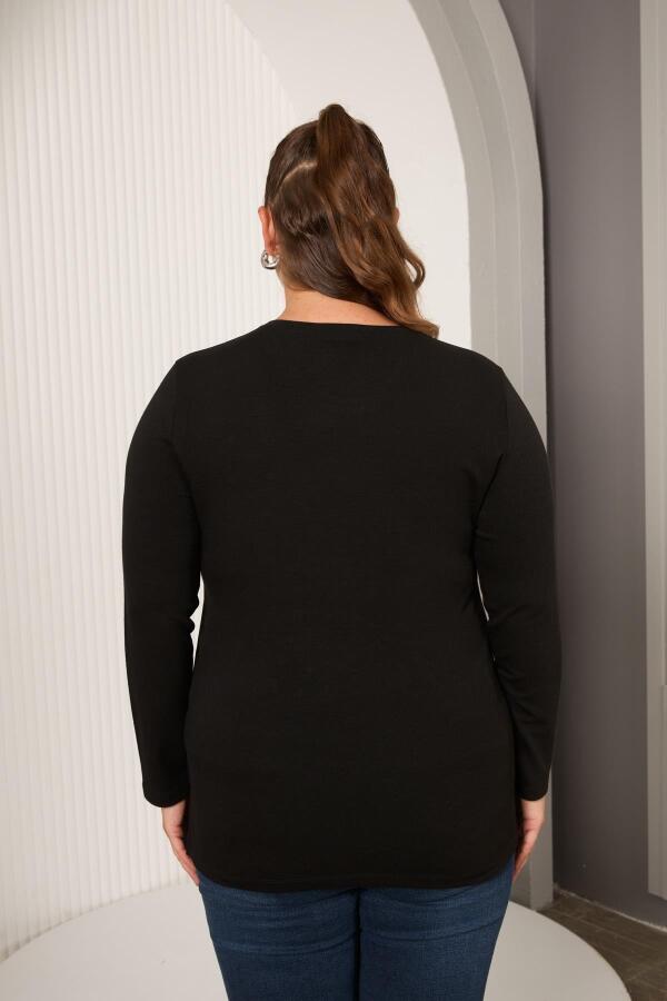 Büyük Beden Geometrik Taşlı Bluz Siyah - 6