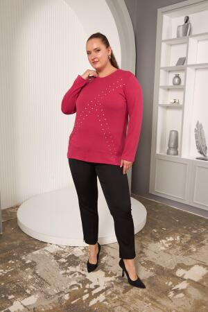 Büyük Beden Geometrik Taşlı Bluz Violet - 6