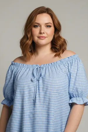 Büyük Beden Gingham Dokulu Volanlı Bluz - 4