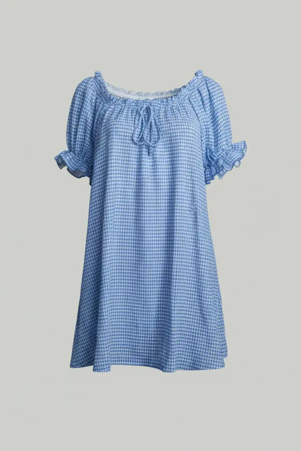Büyük Beden Gingham Dokulu Volanlı Bluz - 6
