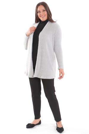 Büyük Beden Gri Kendinden Kıvrımlı Yumoş Hırka - 2