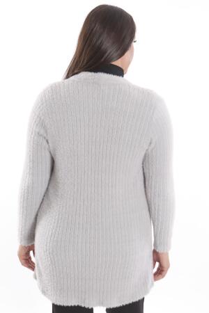 Büyük Beden Gri Kendinden Kıvrımlı Yumoş Hırka - 5