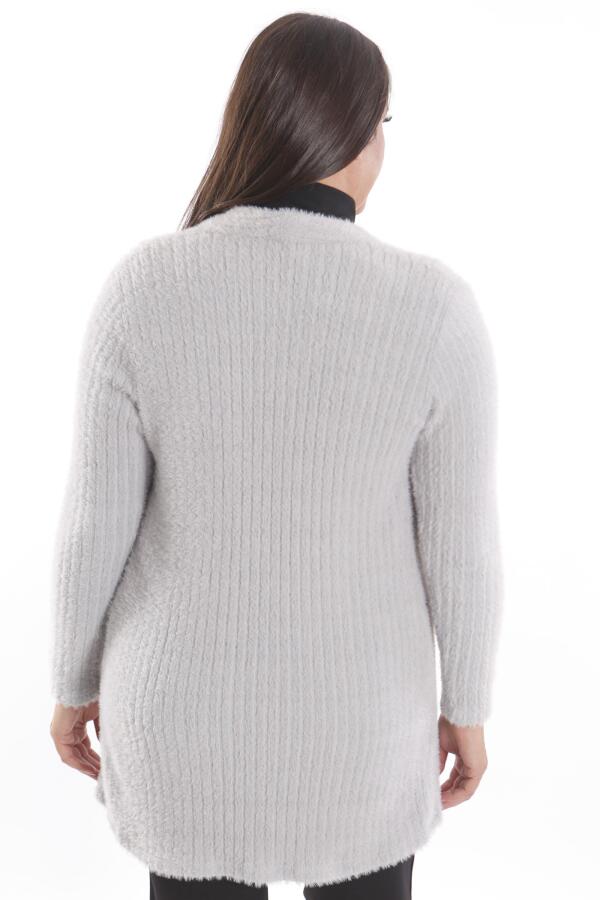 Büyük Beden Gri Kendinden Kıvrımlı Yumoş Hırka - 5