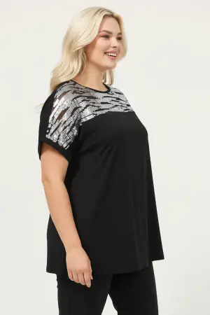 Büyük Beden Gümüş Zebra Pul Detaylı T-shirt - Shape of You (1)