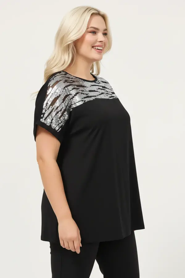 Büyük Beden Gümüş Zebra Pul Detaylı T-shirt - 2