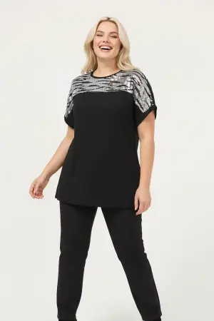 Büyük Beden Gümüş Zebra Pul Detaylı T-shirt - 3