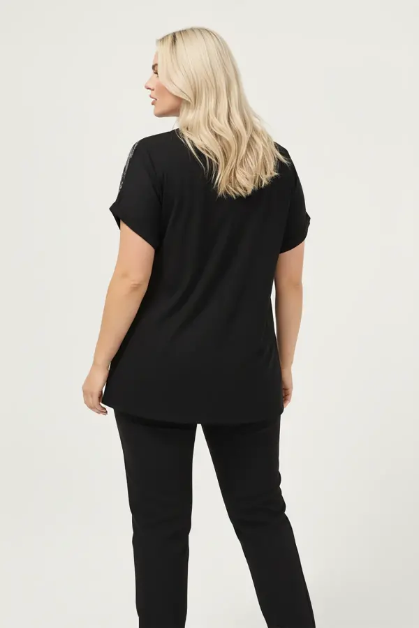 Büyük Beden Gümüş Zebra Pul Detaylı T-shirt - 4
