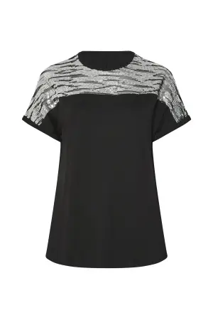 Büyük Beden Gümüş Zebra Pul Detaylı T-shirt - 5