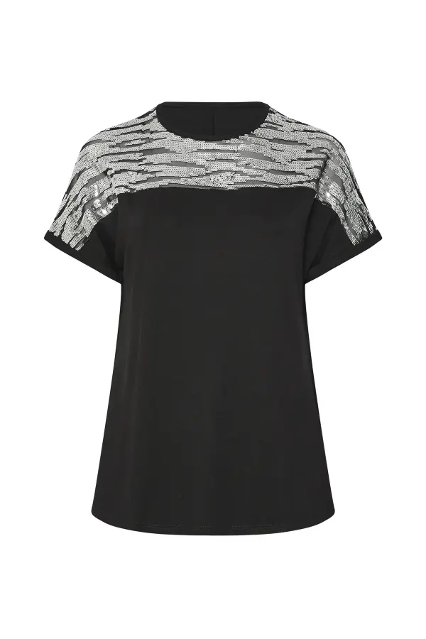 Büyük Beden Gümüş Zebra Pul Detaylı T-shirt - 5