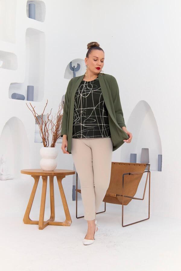 Büyük Beden Haki Ceket Atlet İkili Takım - 5