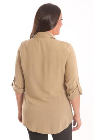 Angelino Büyük Beden Haki Taş Baskılı Dokuma Gömlek - 5