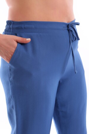 Büyük Beden İndigo Beli Lastikli Pantolon - 2