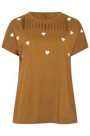 Büyük Beden İşlemeli Kalp Detaylı T-shirt - 5
