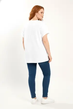Büyük Beden İşlemeli Kalp Detaylı T shirt - 4