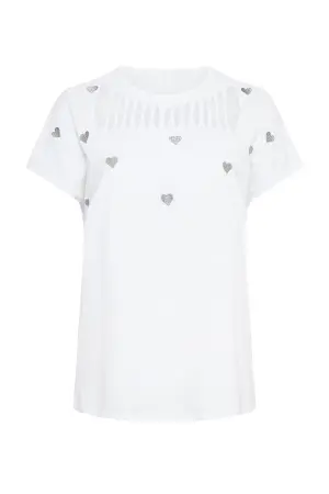 Büyük Beden İşlemeli Kalp Detaylı T shirt - 5