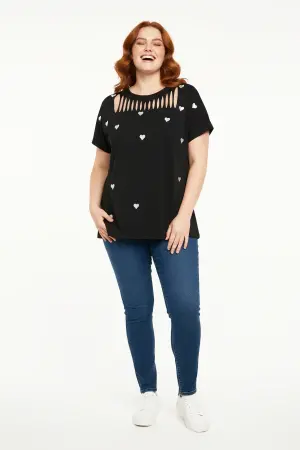 Büyük Beden İşlemeli Kalp Detaylı T-shirt - Shape of You (1)