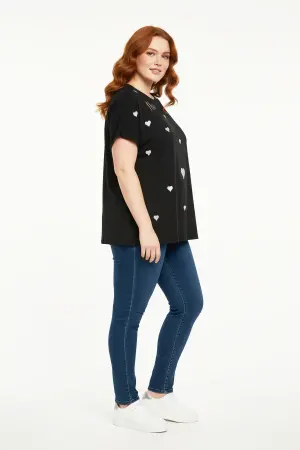 Büyük Beden İşlemeli Kalp Detaylı T-shirt - 4
