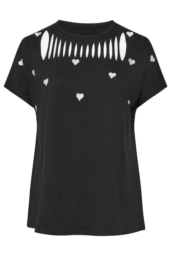 Büyük Beden İşlemeli Kalp Detaylı T-shirt - 5