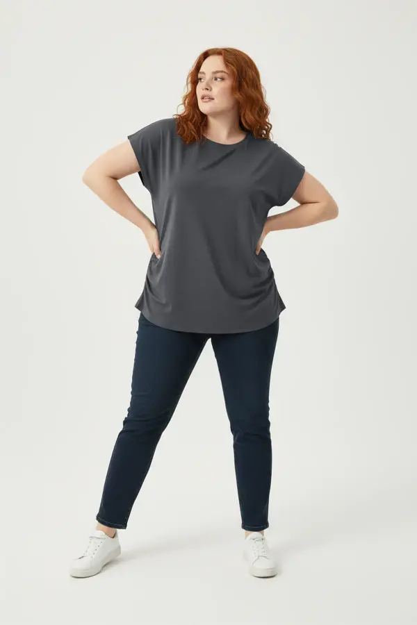 Büyük Beden Japone Kol Büzgülü T-shirt - 1