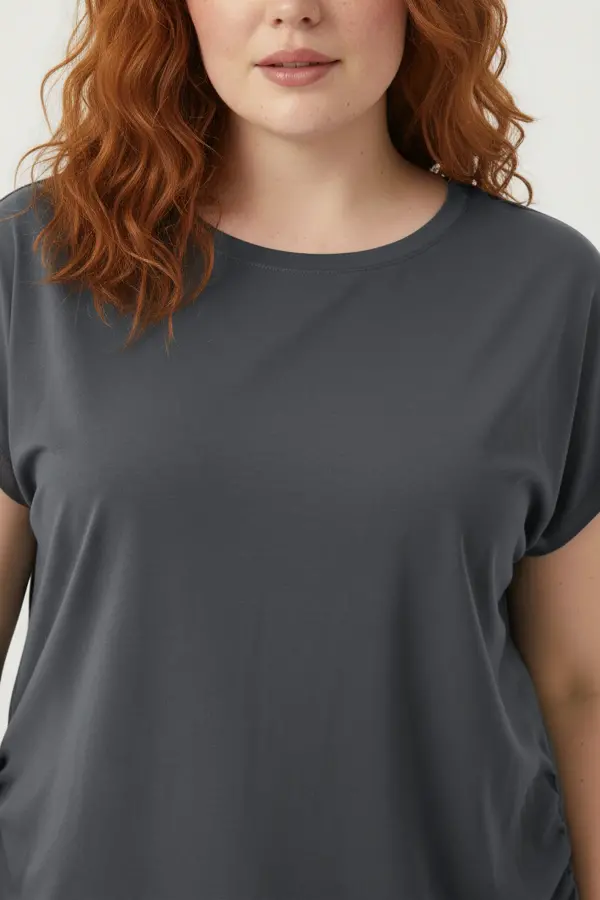 Büyük Beden Japone Kol Büzgülü T-shirt - 2
